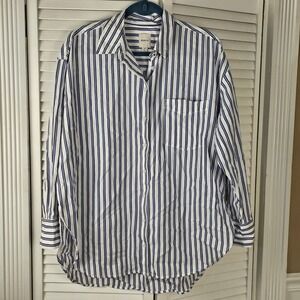 Maeve Anthropologie Blue White Striped Bennet Button Down Shirt Blouse Medium